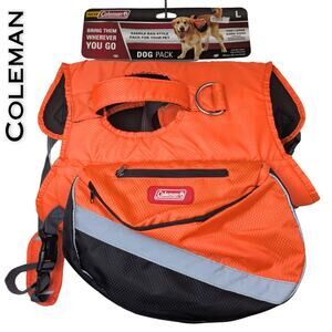 Coleman Large Dog Pack Saddle Bag Style Hiking Backpack Orange Reflective NEW